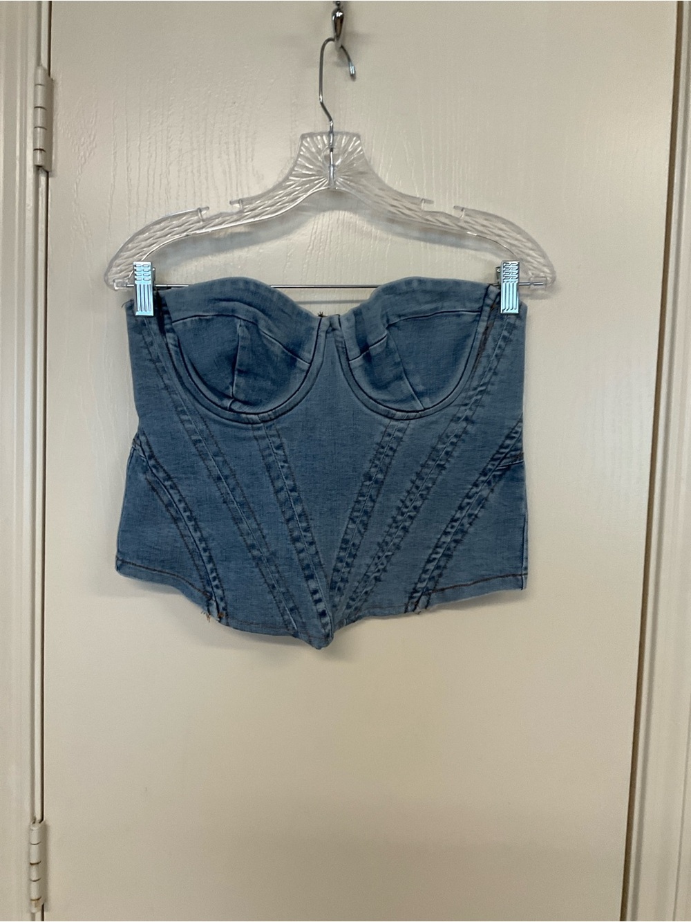 Fashion Nova Light Blue Denim Corset Top